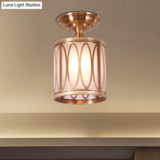 Brass Frosted Glass Ceiling Flush Mount Lamp – Colonialist Style For Living Room