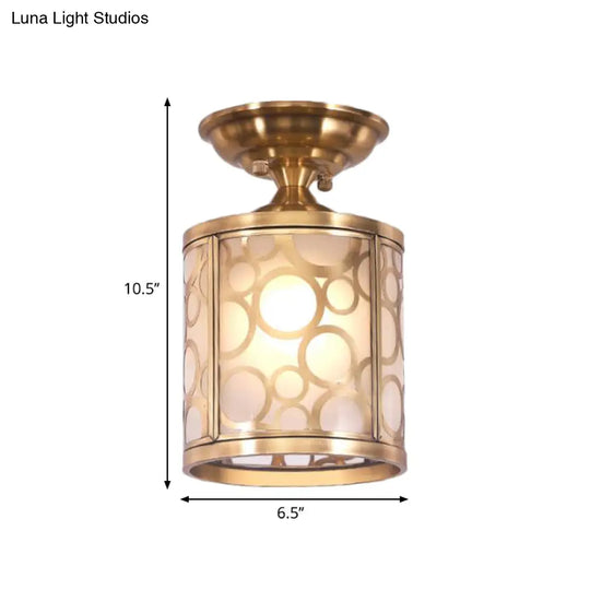 Brass Frosted Glass Ceiling Flush Mount Lamp – Colonialist Style For Living Room