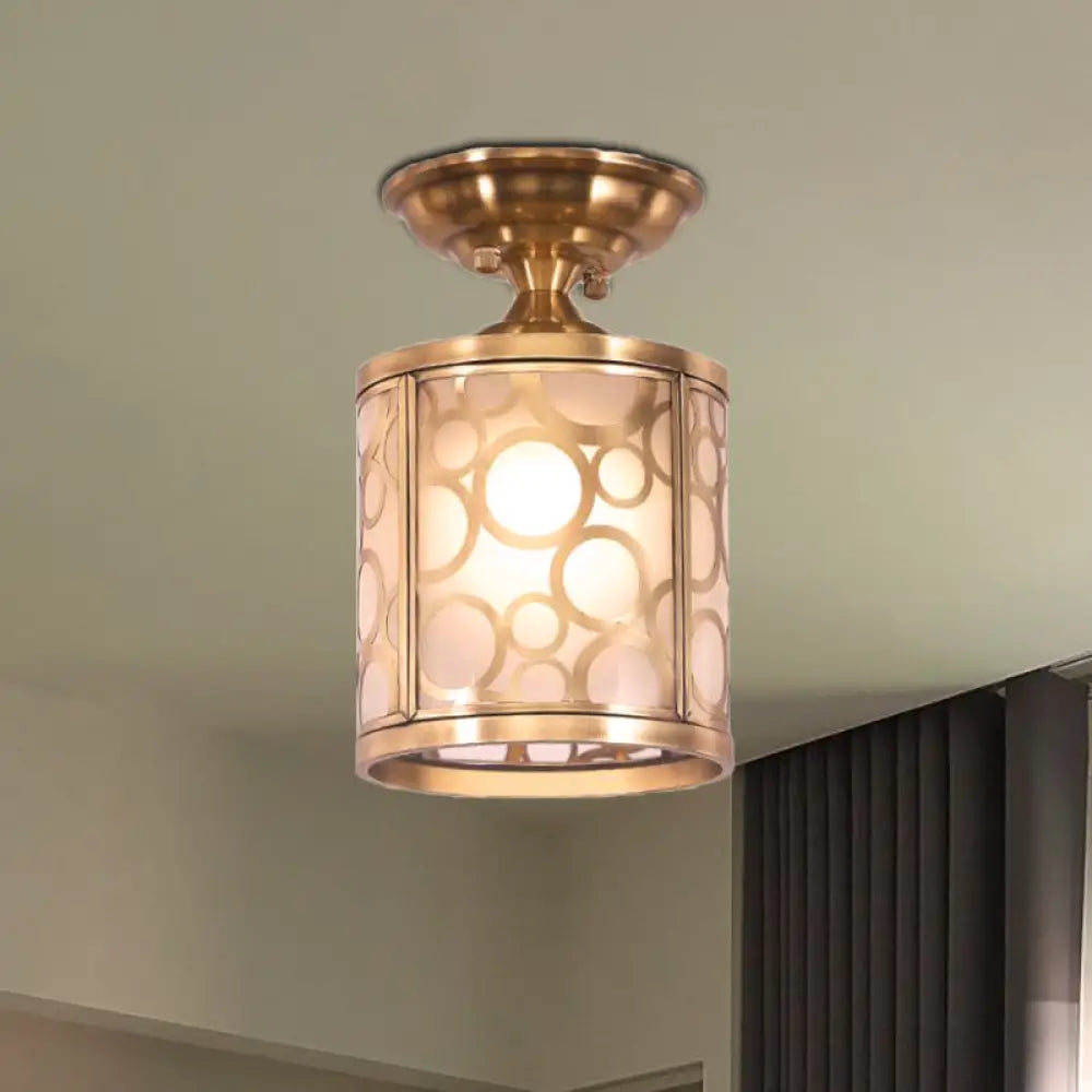 Brass Frosted Glass Ceiling Flush Mount Lamp – Colonialist Style For Living Room / Circle