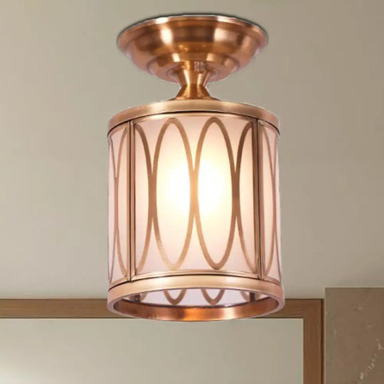 Brass Frosted Glass Ceiling Flush Mount Lamp – Colonialist Style For Living Room / Oval