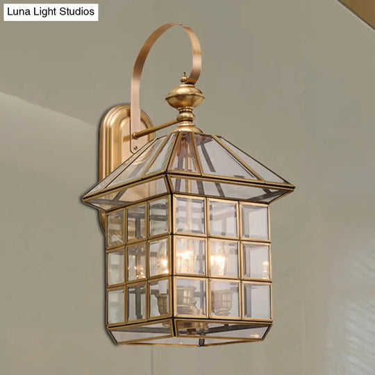 Brass Geometric Sconce: Traditional 3-Bulb Wall Lamp For Living Room