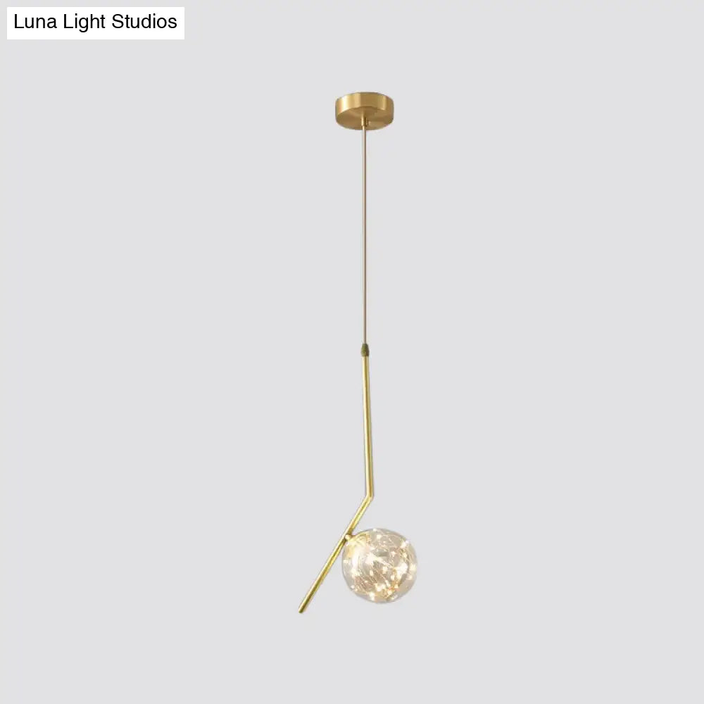 Brass Glass Led Pendant: Modern Sphere Ceiling Lamp For Dining Room