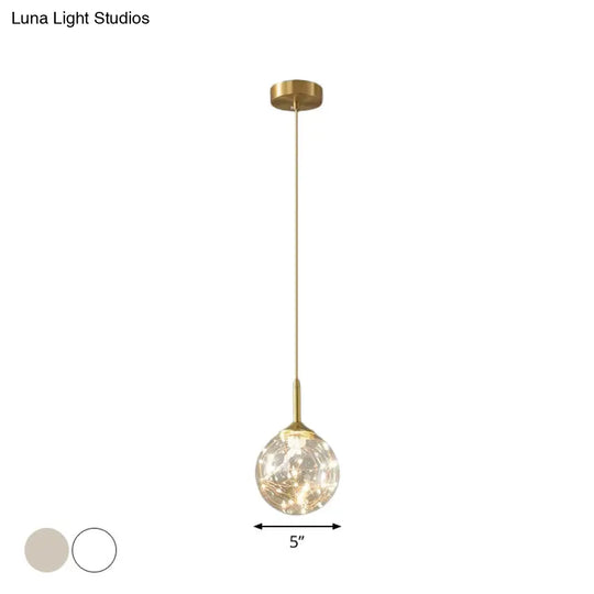 Brass Glass Led Pendant: Modern Sphere Ceiling Lamp For Dining Room