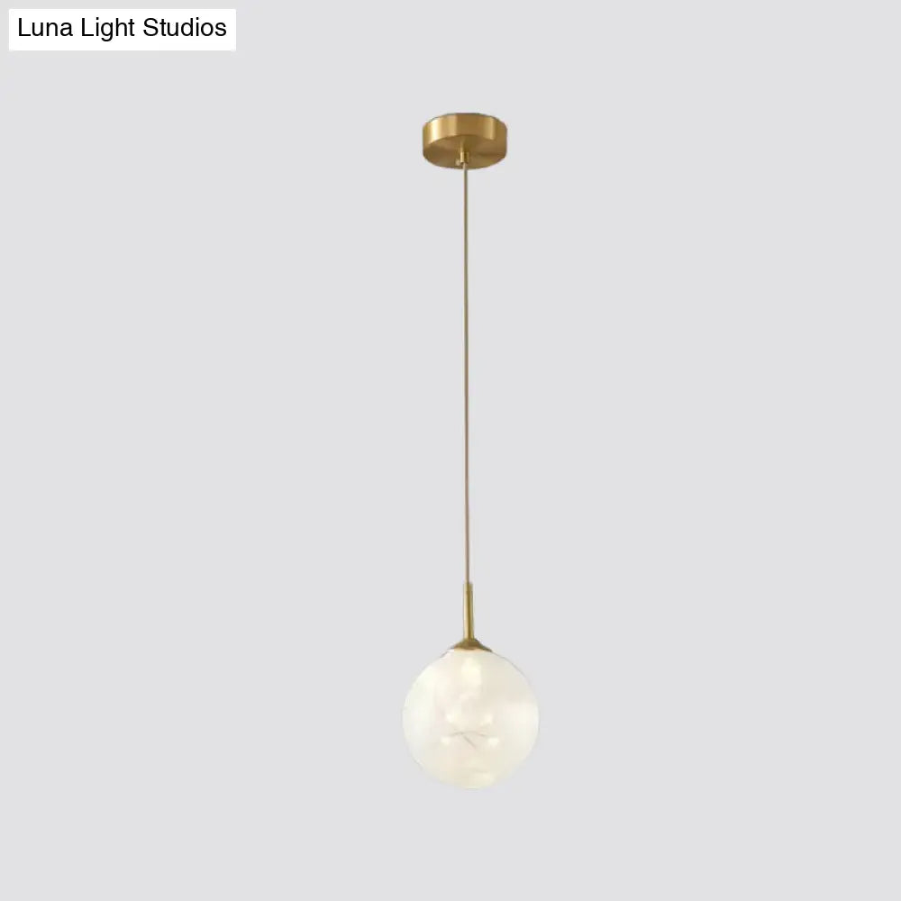 Brass Glass Led Pendant: Modern Sphere Ceiling Lamp For Dining Room