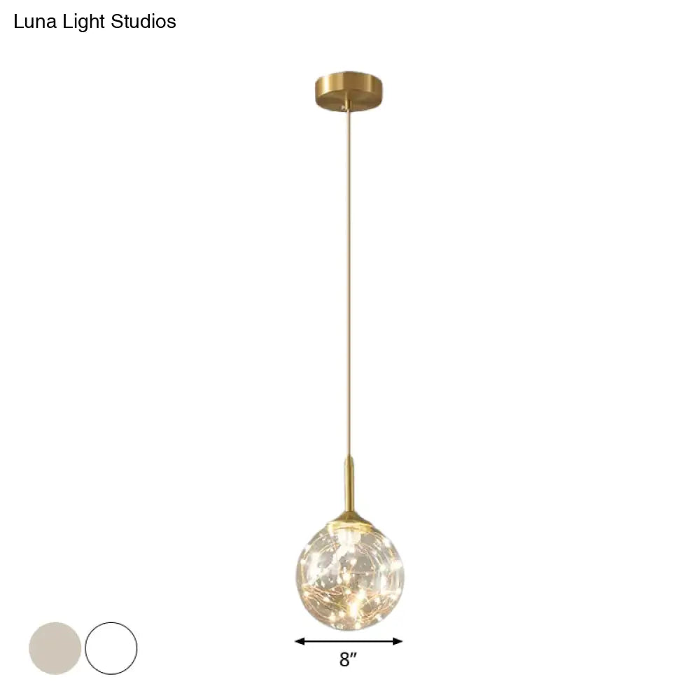 Brass Glass Led Pendant: Modern Sphere Ceiling Lamp For Dining Room