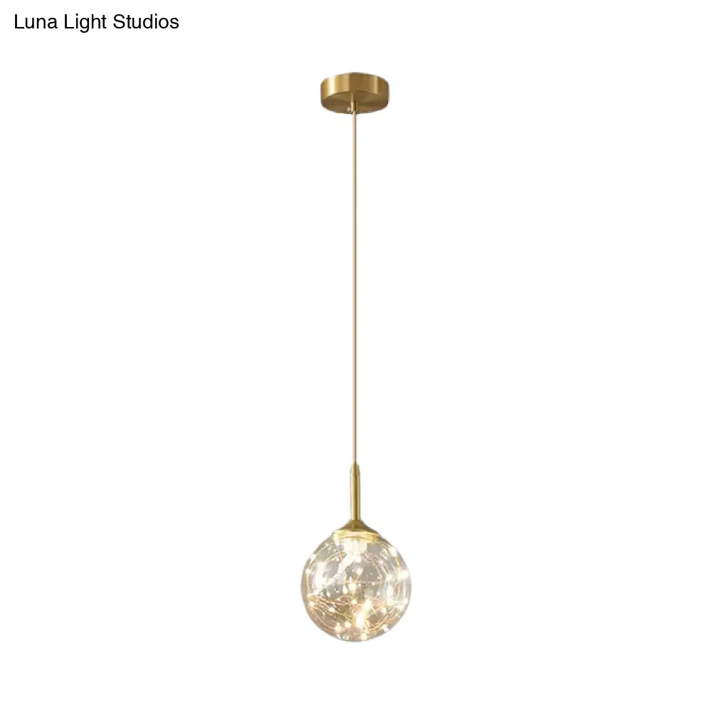 Brass Glass Led Pendant: Modern Sphere Ceiling Lamp For Dining Room