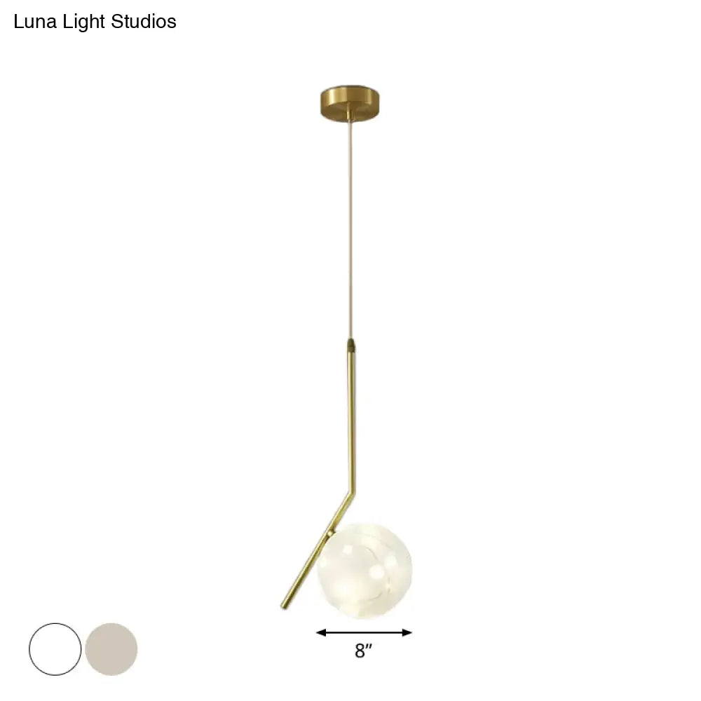 Brass Glass Led Pendant: Modern Sphere Ceiling Lamp For Dining Room