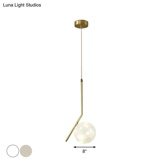 Brass Glass Led Pendant: Modern Sphere Ceiling Lamp For Dining Room