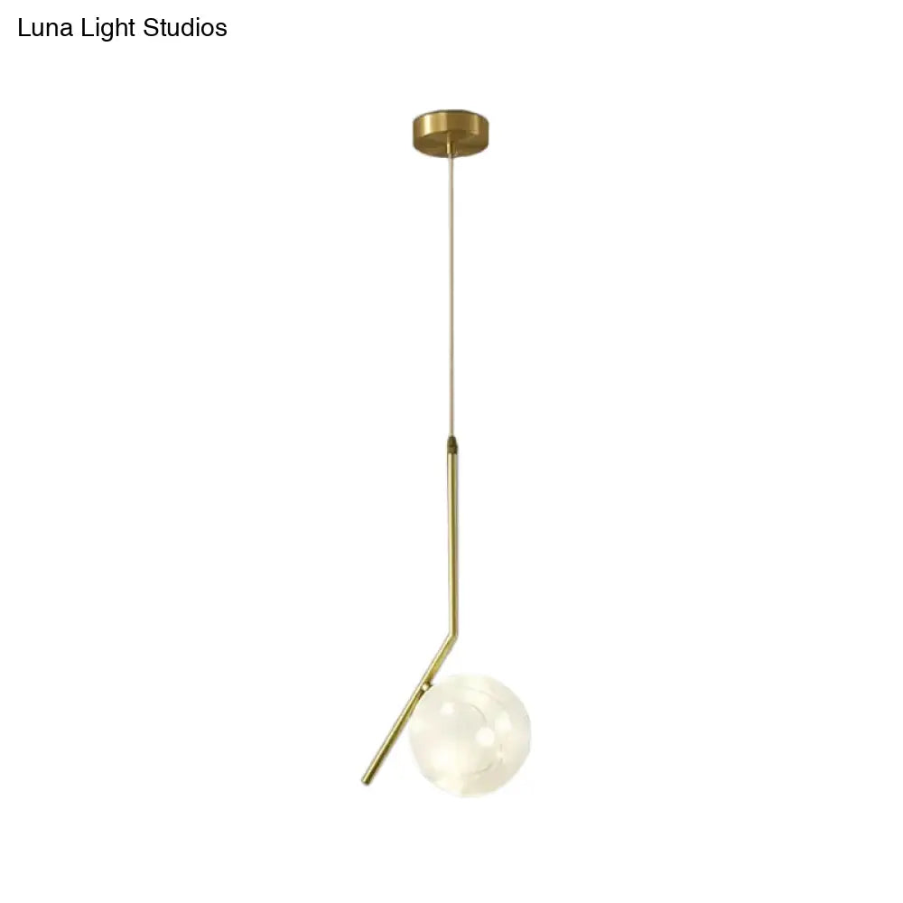 Brass Glass Led Pendant: Modern Sphere Ceiling Lamp For Dining Room