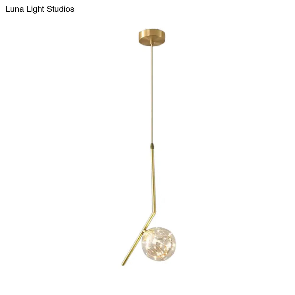 Sleek Brass Sphere Led Pendant Lamp For Modern Dining Rooms Cognac / 5 B