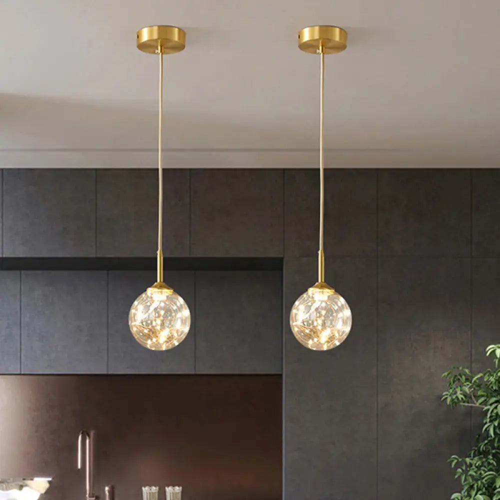 Brass Glass Led Pendant: Modern Sphere Ceiling Lamp For Dining Room Cognac / 5’ A