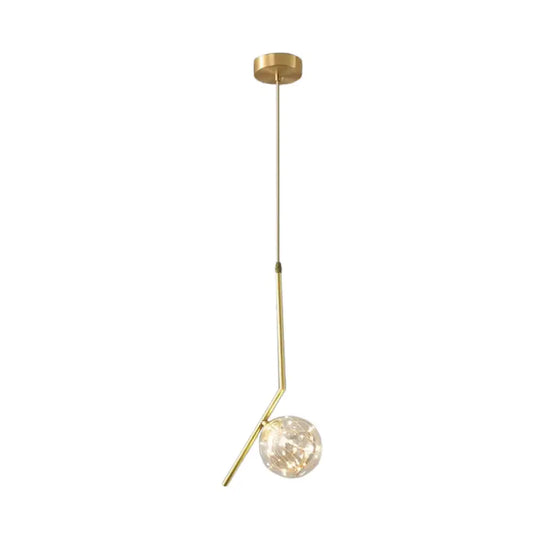 Brass Glass Led Pendant: Modern Sphere Ceiling Lamp For Dining Room Cognac / 5’ B