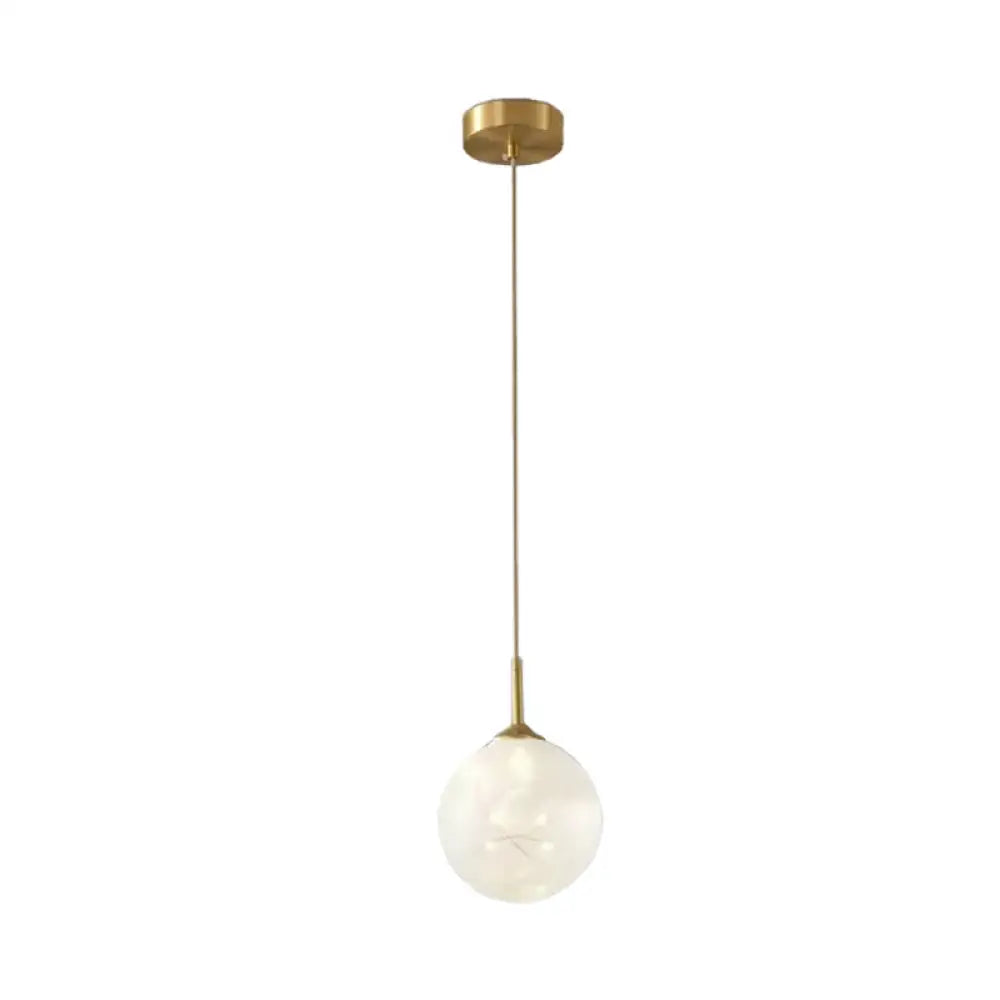 Brass Glass Led Pendant: Modern Sphere Ceiling Lamp For Dining Room Cream / 5’ A