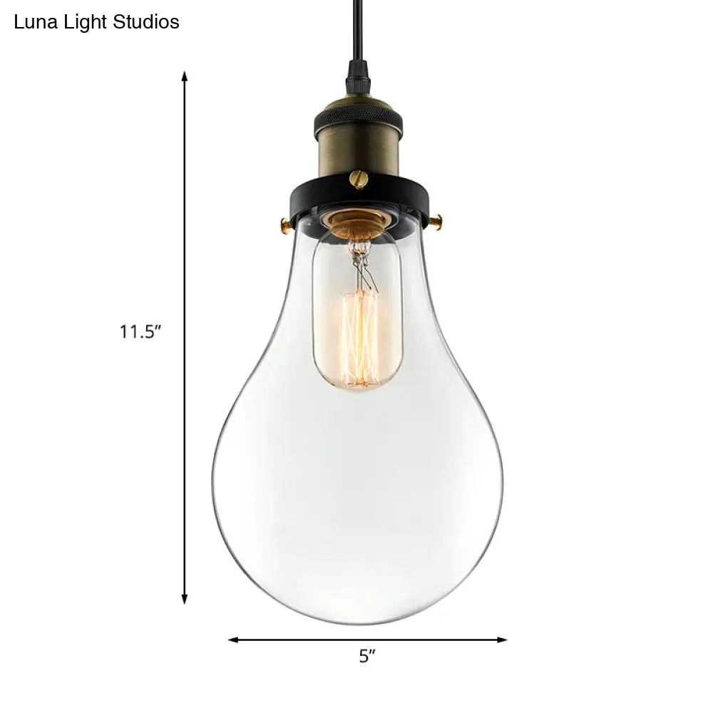 Brass Glass Pendant Light Fixture For Dining Room - Single Bulb Shape