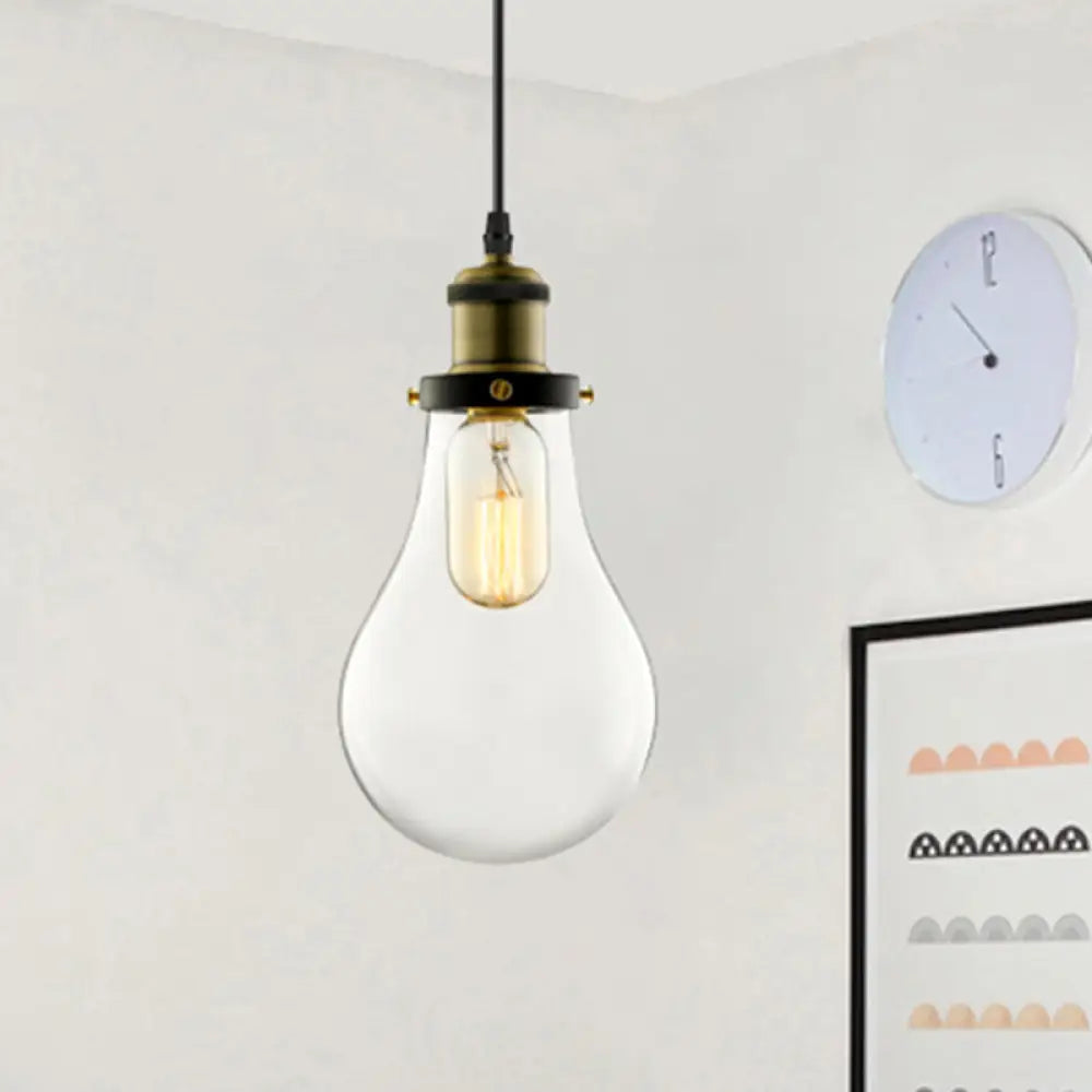 Brass Glass Pendant Light Fixture For Dining Room - Single Bulb Shape Clear