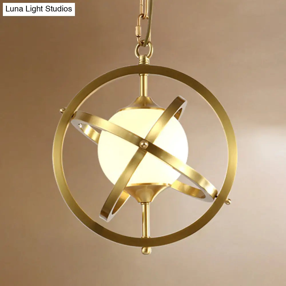 Brass Globe Pendant: Classical 1-Light Living Room Ceiling Fixture