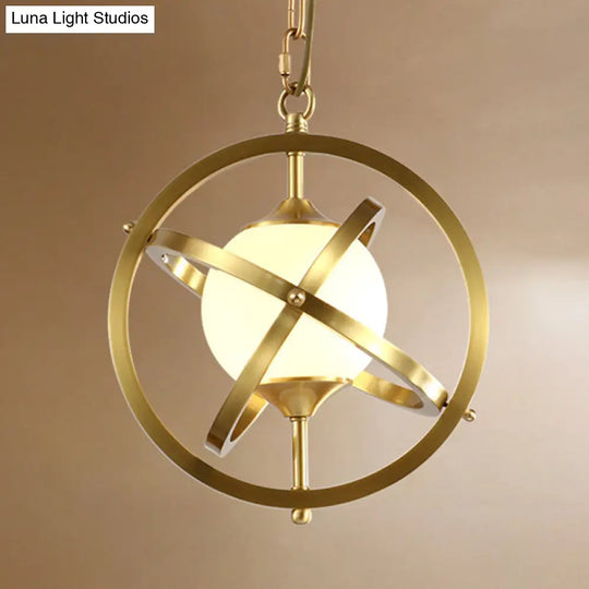 Brass Globe Pendant: Classical 1-Light Living Room Ceiling Fixture