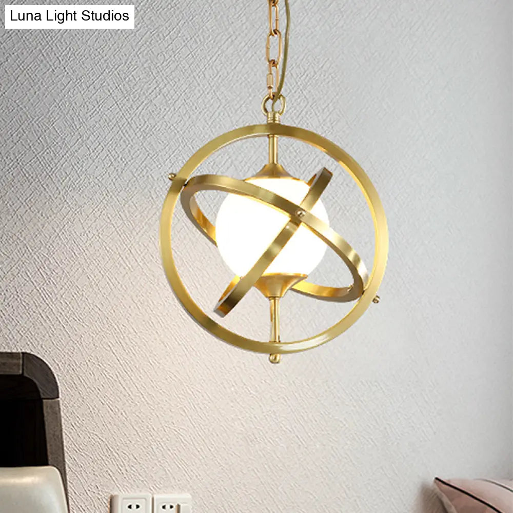 Brass Globe Pendant: Classical 1-Light Living Room Ceiling Fixture