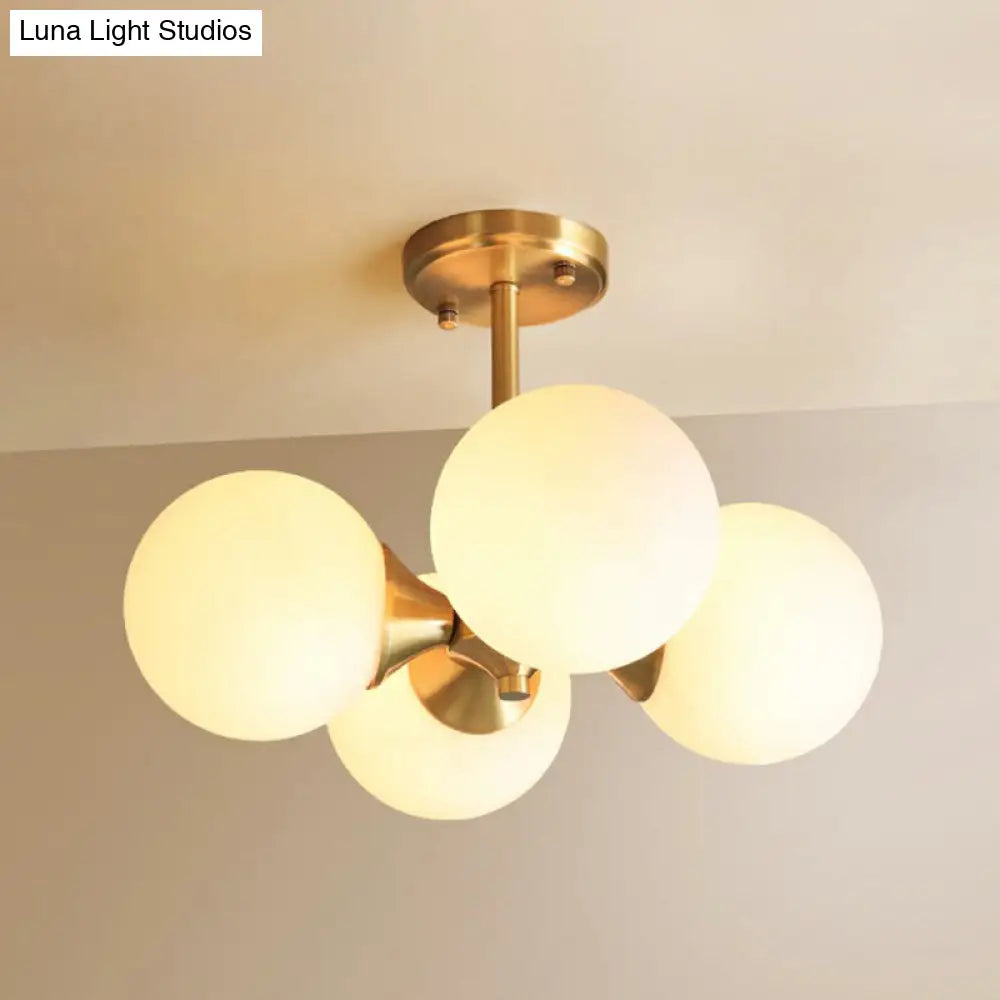 Opal Glass Semi Flush Postmodern Brass Globe Lighting For Bedroom (4 Heads)