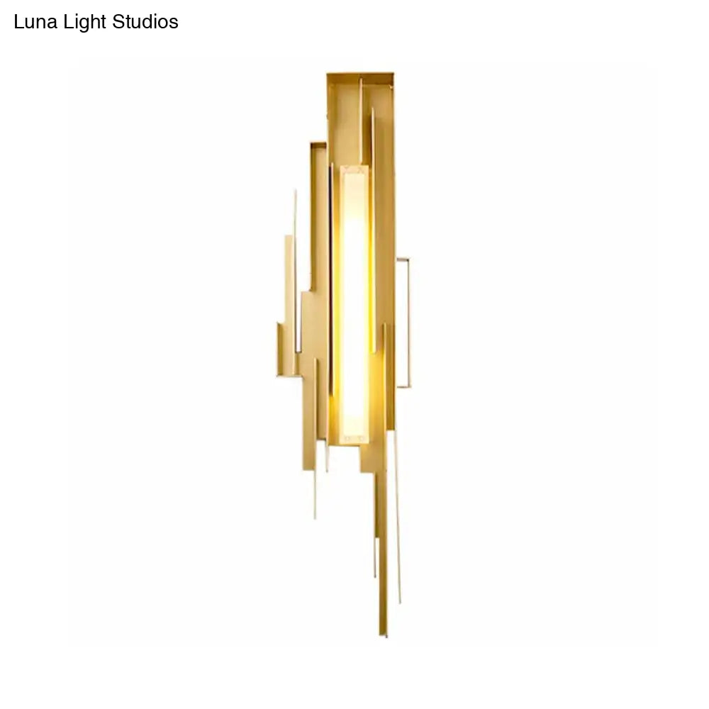 Brass/Gold Sconce Lamp: Irregular Shape With Left/Right Tip - Unique Metal Wall Lighting Fixture