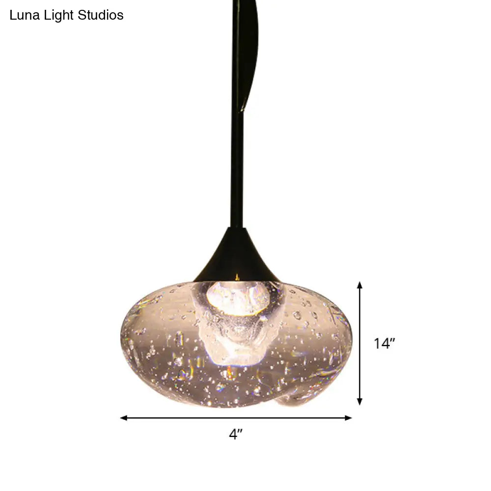 Contemporary Brass Seeded Glass Pendant Light - Elegant Oval Hanging Ceiling