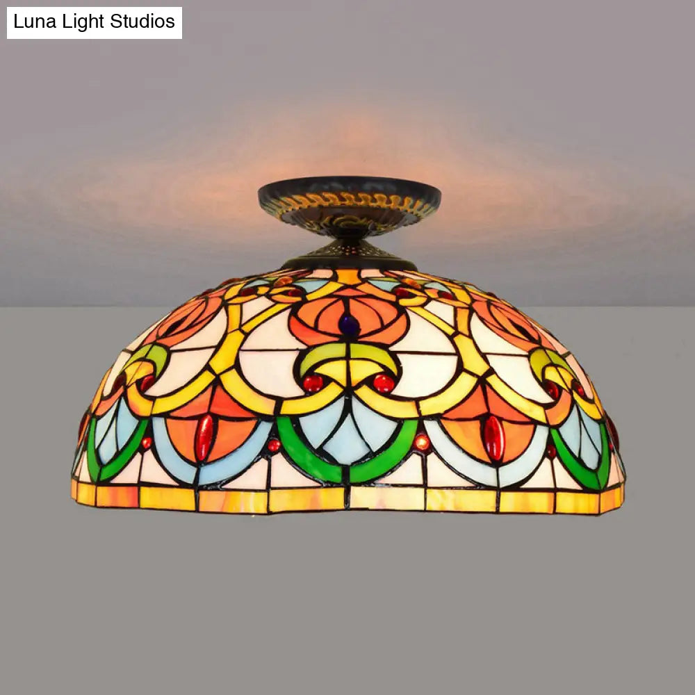 Brass Heart-Shaped Art Glass Flush Mount Ceiling Light With Baroque Design