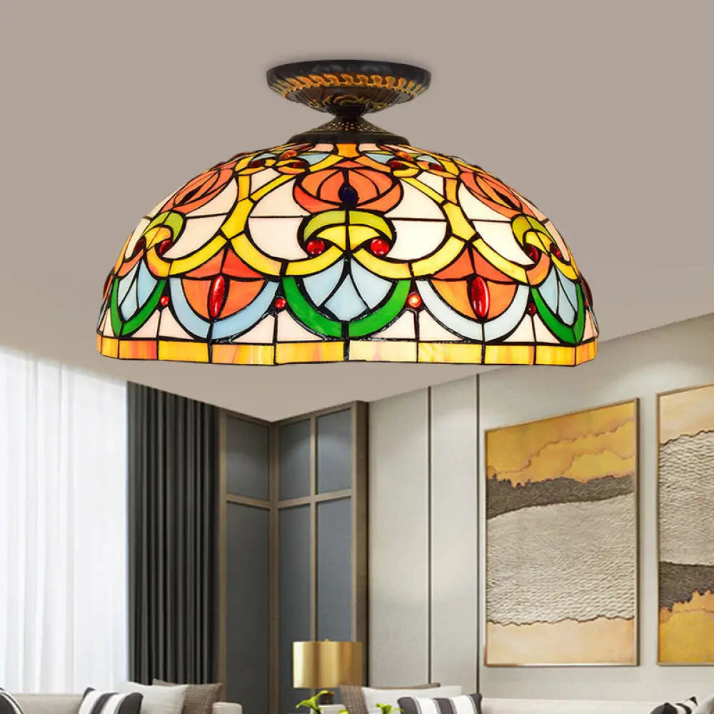 Brass Heart-Shaped Art Glass Flush Mount Ceiling Light With Baroque Design