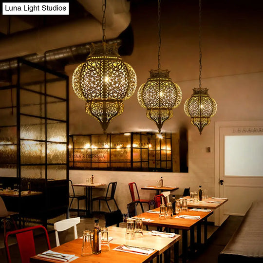 Brass Hollow Restaurant Pendant Light - Metal Ceiling Lamp With 1 Bulb