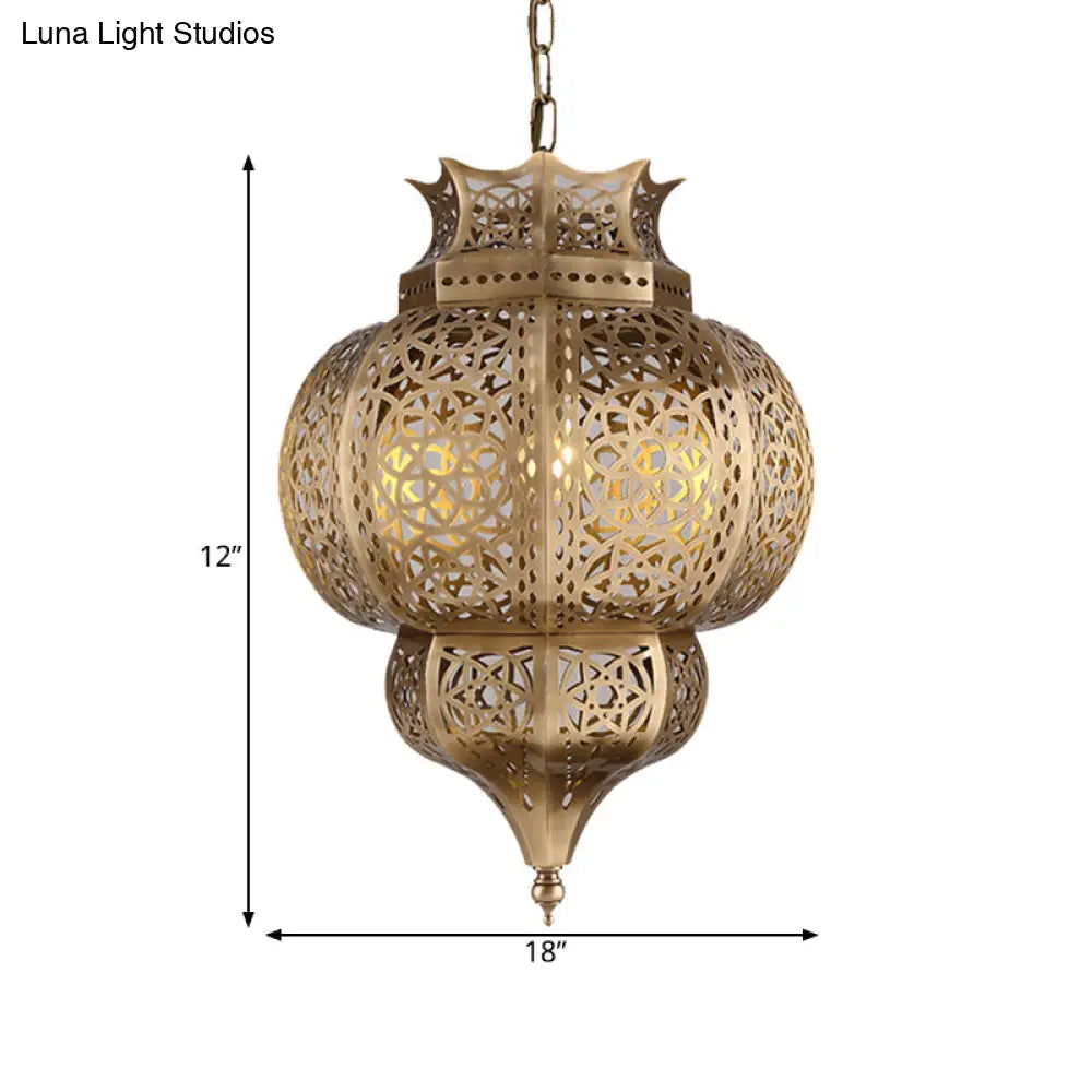 Brass Hollow Restaurant Pendant Light - Metal Ceiling Lamp With 1 Bulb