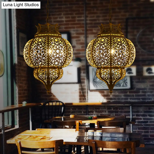 Brass Hollow Restaurant Pendant Light - Metal Ceiling Lamp With 1 Bulb