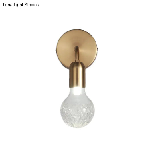 Brass Industrial-Style Bulb Wall Light With Lattice Glass Sconce Fixture