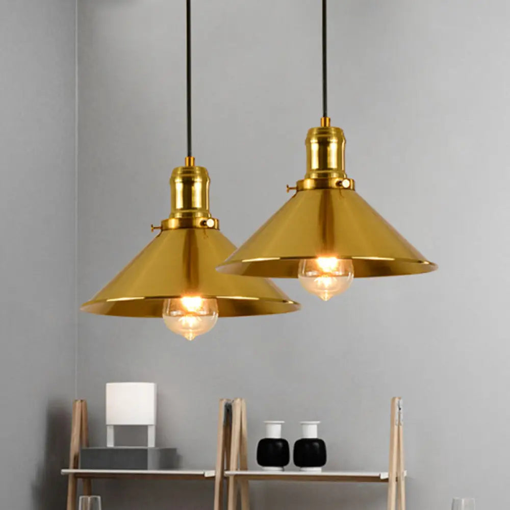Brass Industrial Style Metal Pendant Lighting For Dining Room - Conical Hanging Lamp