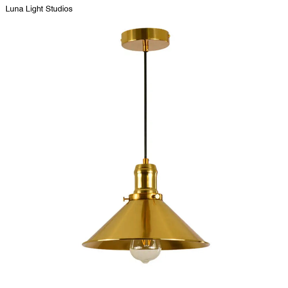 Industrial Style Brass Metal Pendant Light - Conical Dining Room Hanging Lamp