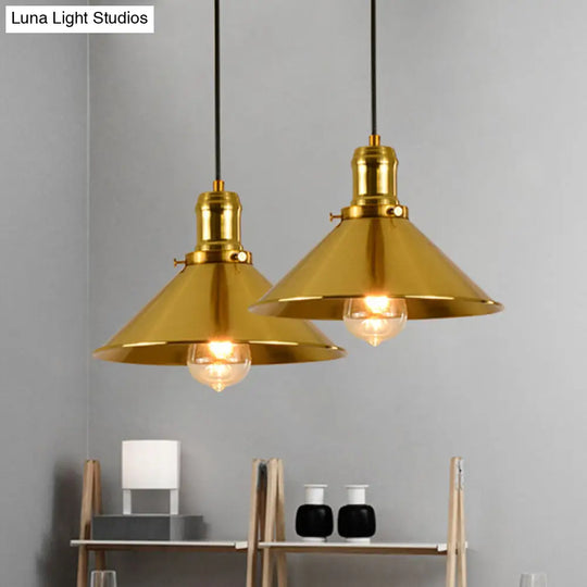 Industrial Style Brass Metal Pendant Light - Conical Dining Room Hanging Lamp