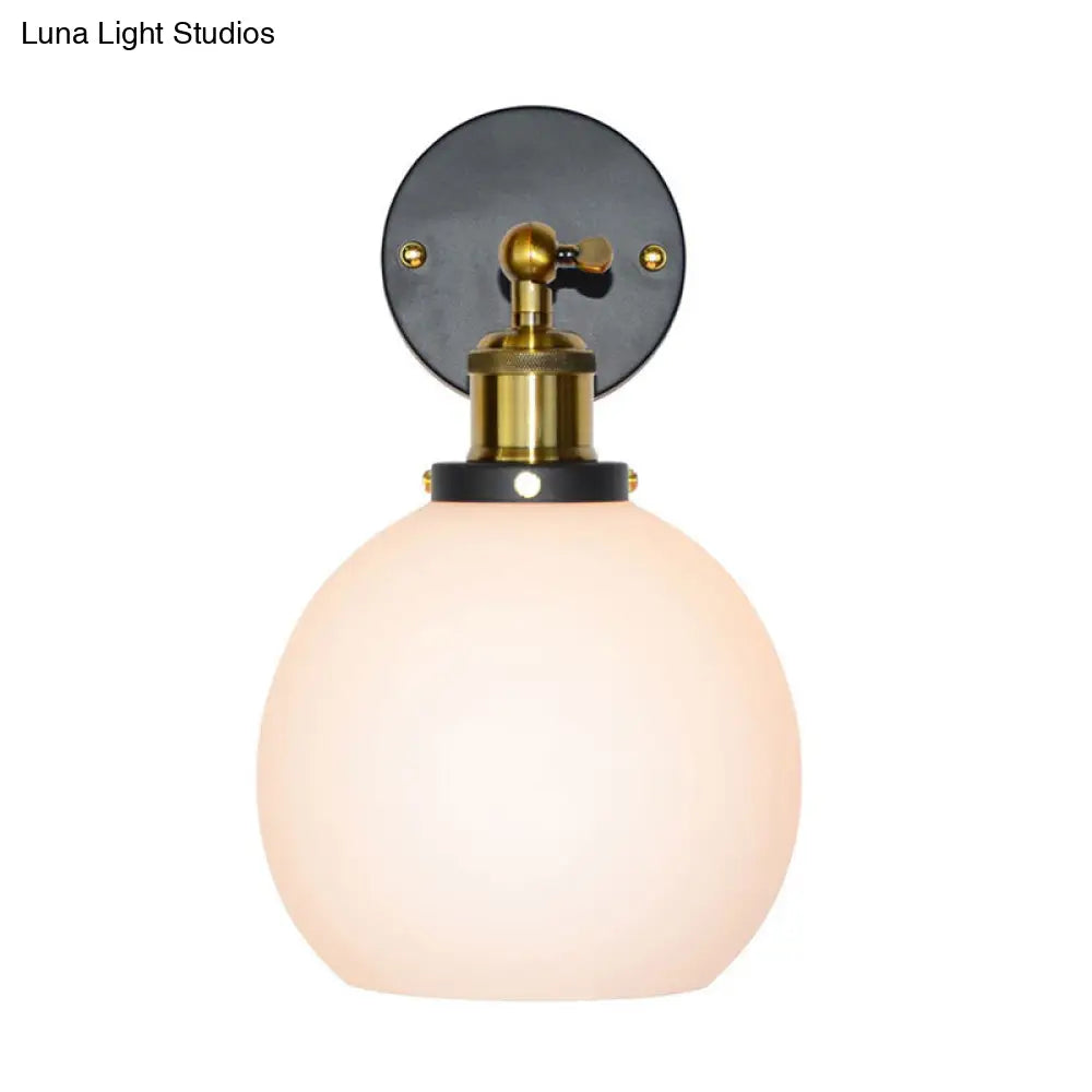 Brass Industrial Wall Sconce Lamp - Bubble White Glass Single Bulb For Bedroom