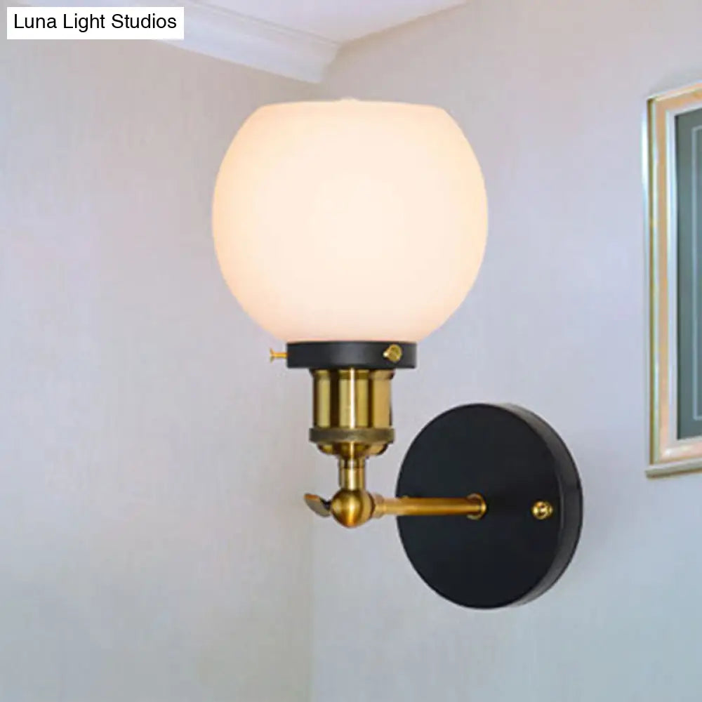 Brass Industrial Wall Sconce Lamp - Bubble White Glass Single Bulb For Bedroom