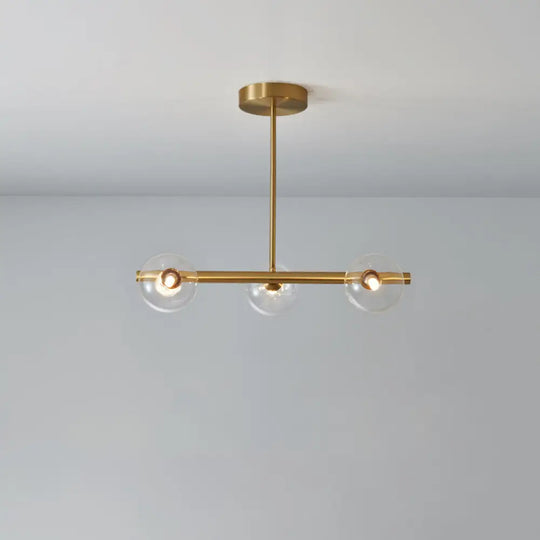 Brass Island Pendant Light Fixture - Simplicity Ball Glass Dining Room Lighting Kit 3 / Clear