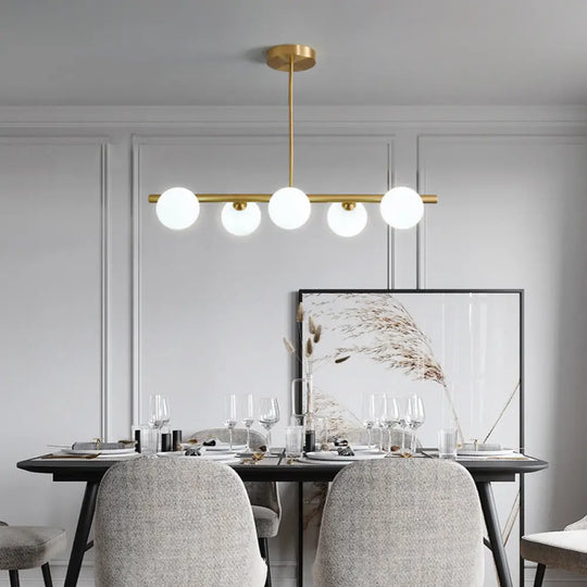 Brass Island Pendant Light Fixture - Simplicity Ball Glass Dining Room Lighting Kit 5 / Milk White