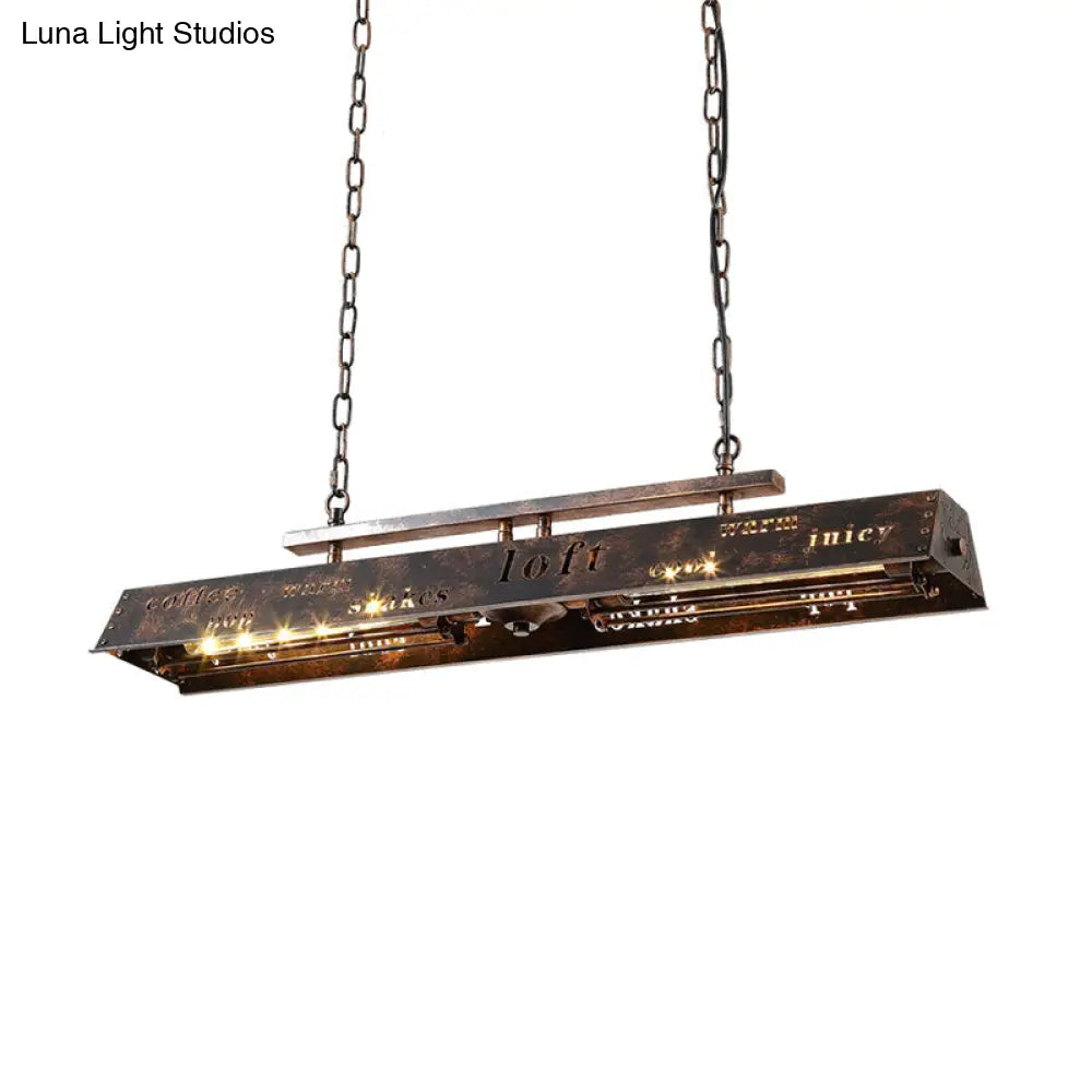 Brass Island Pendant Light - Loft Style Hanging Lamp With Etched Lettering Metal Finish