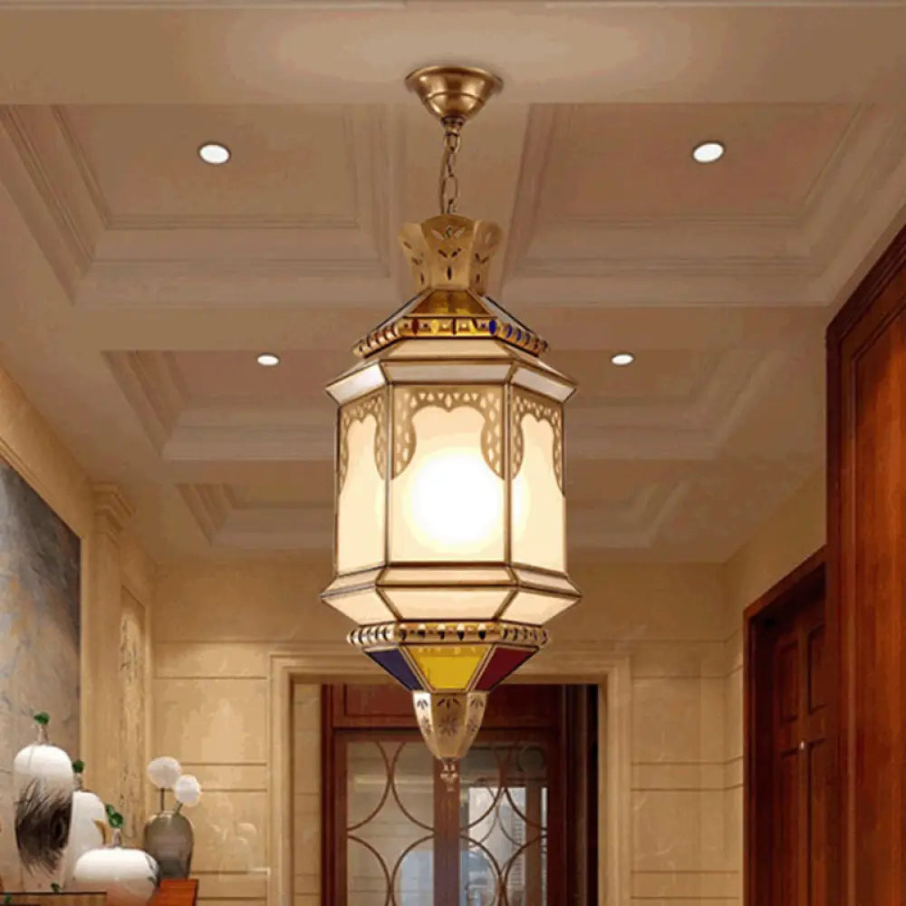 Brass Lantern Hanging Pendant Light - Traditional Metal Dining Room Ceiling Lamp