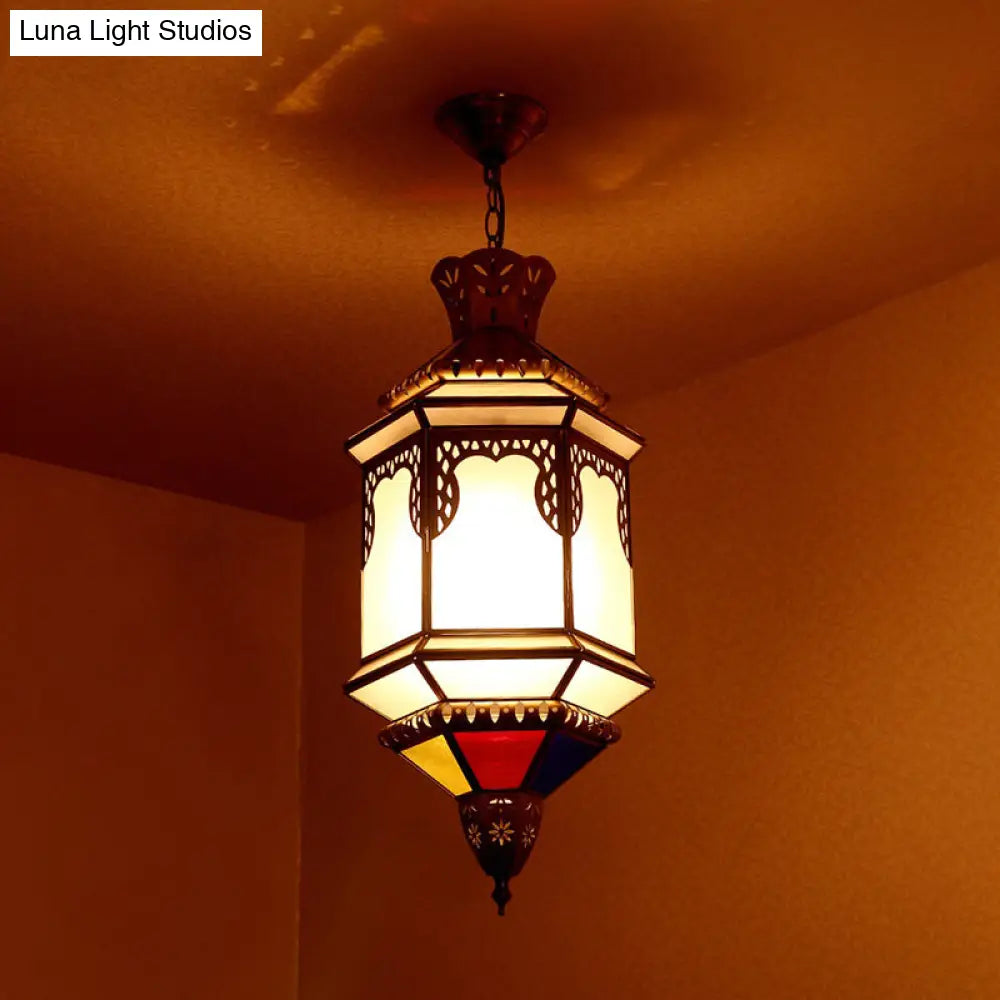 Brass Lantern Hanging Pendant Light - Traditional Metal Dining Room Ceiling Lamp