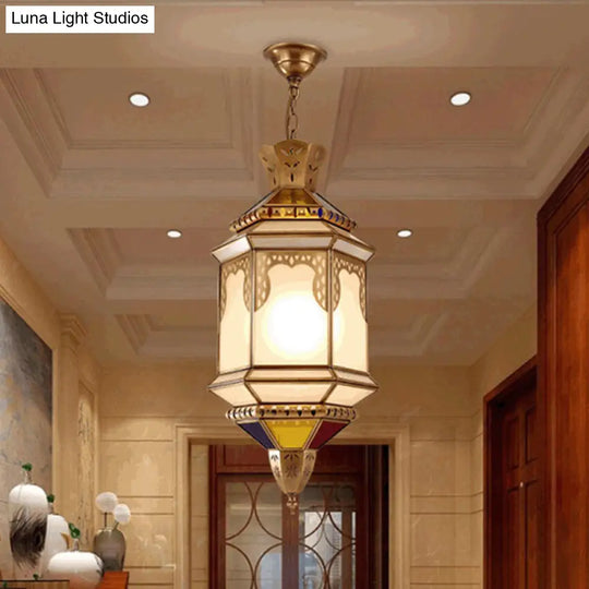 Brass Lantern Hanging Pendant Light - Traditional Metal Dining Room Ceiling Lamp