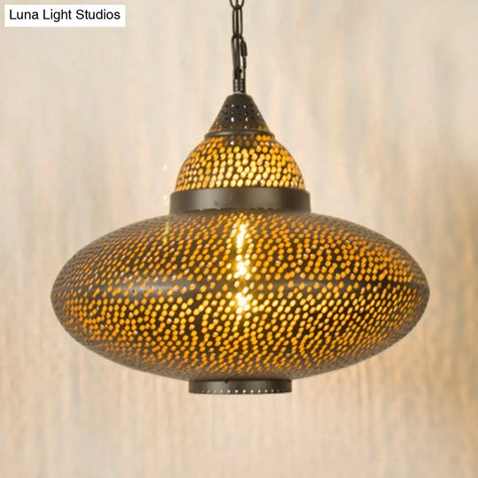 Brass Laser Cut Art Deco Hanging Lamp With 1 Bulb