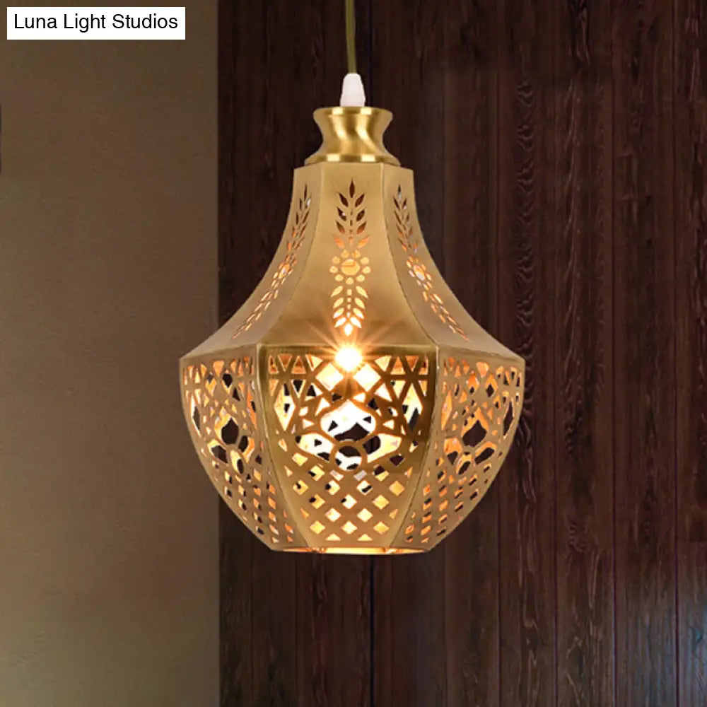 Brass Laser Cut Ceiling Light With Suspended Decorative Metal Fixture For 1 Bulb