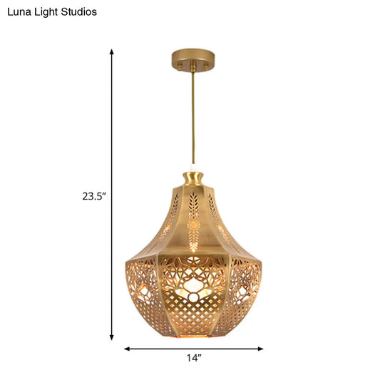 Brass Laser Cut Ceiling Light With Suspended Decorative Metal Fixture For 1 Bulb