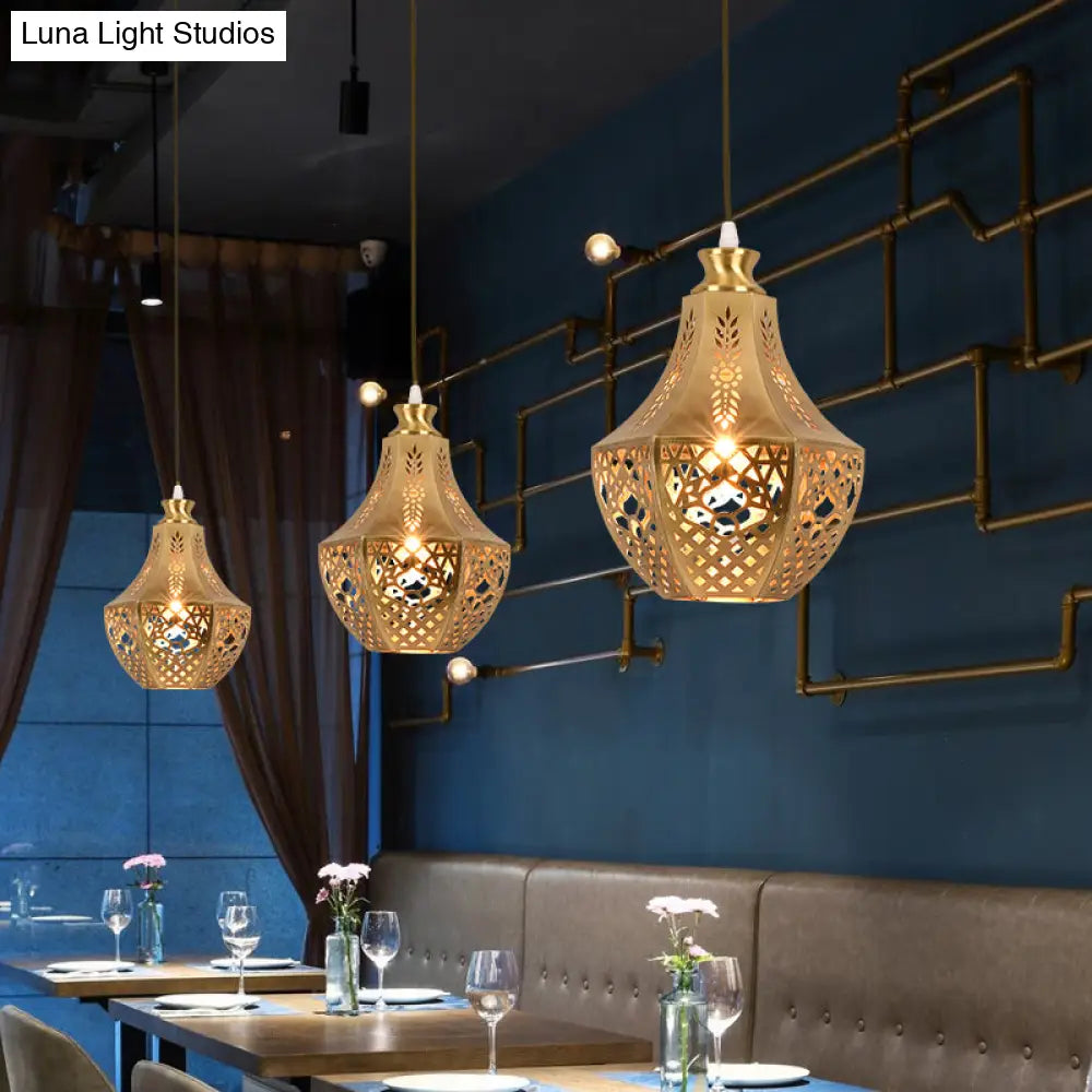 Brass Laser Cut Ceiling Light With Suspended Decorative Metal Fixture For 1 Bulb