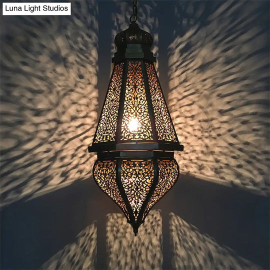 Brass Laser Cut Pendant Light - Tradition Metal Ceiling Hanging (1 Bulb)