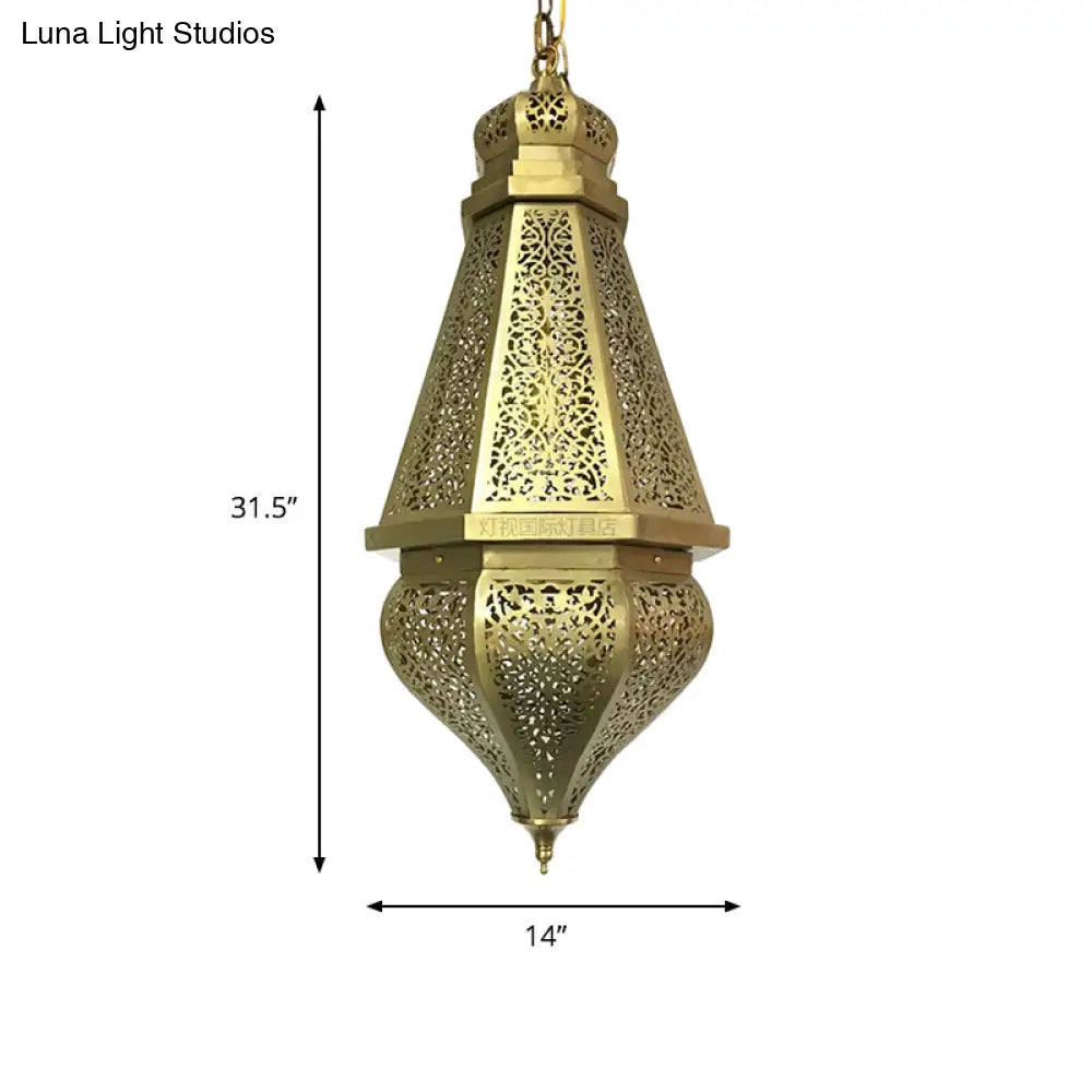 Brass Laser Cut Pendant Light - Tradition Metal Ceiling Hanging (1 Bulb)