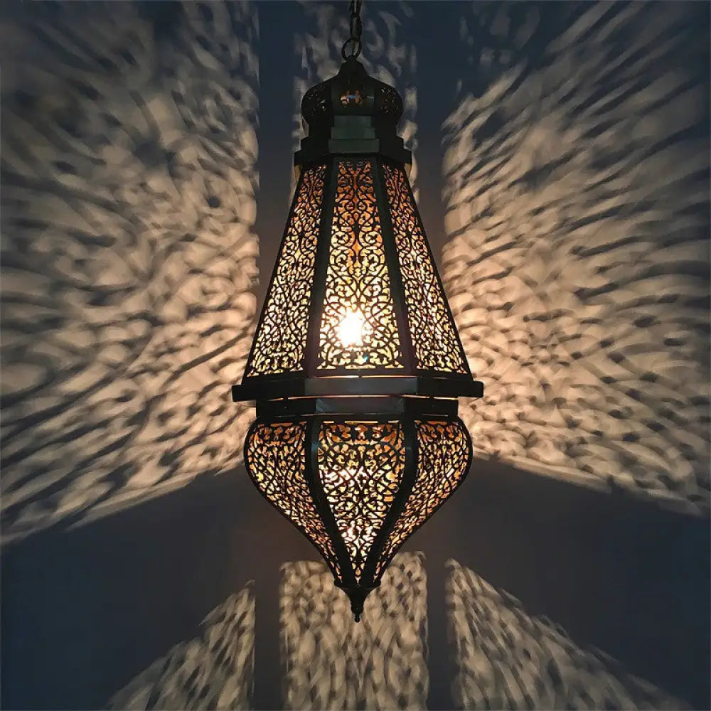 Brass Laser Cut Pendant Light - Tradition Metal Ceiling Hanging (1 Bulb)