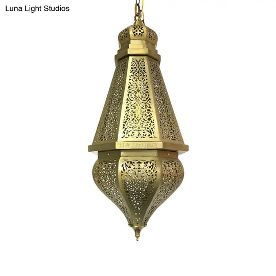 Brass Laser Cut Pendant Light - Tradition Metal Ceiling Hanging (1 Bulb)